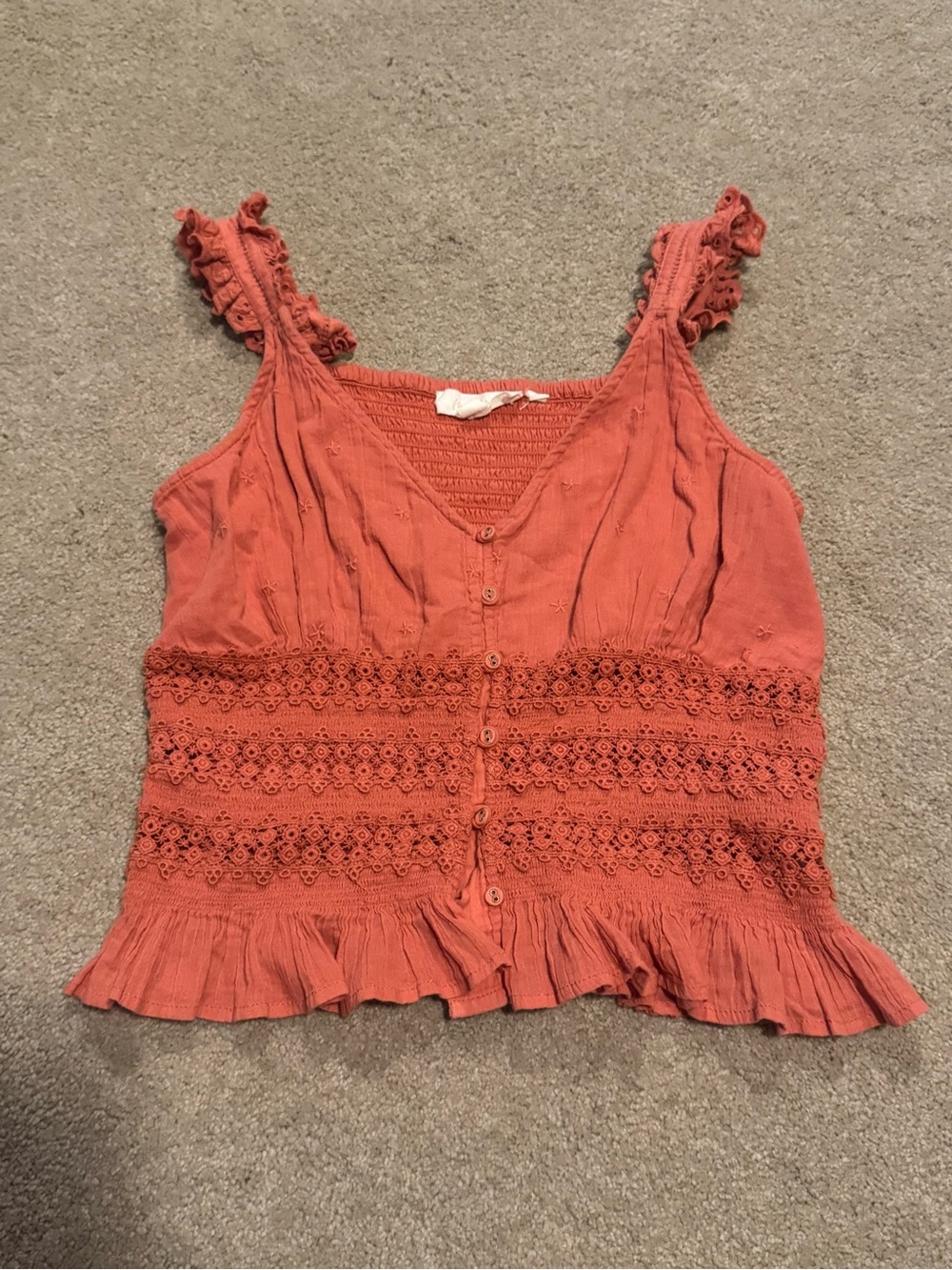Coral Lace-Trim Button Front Camisole